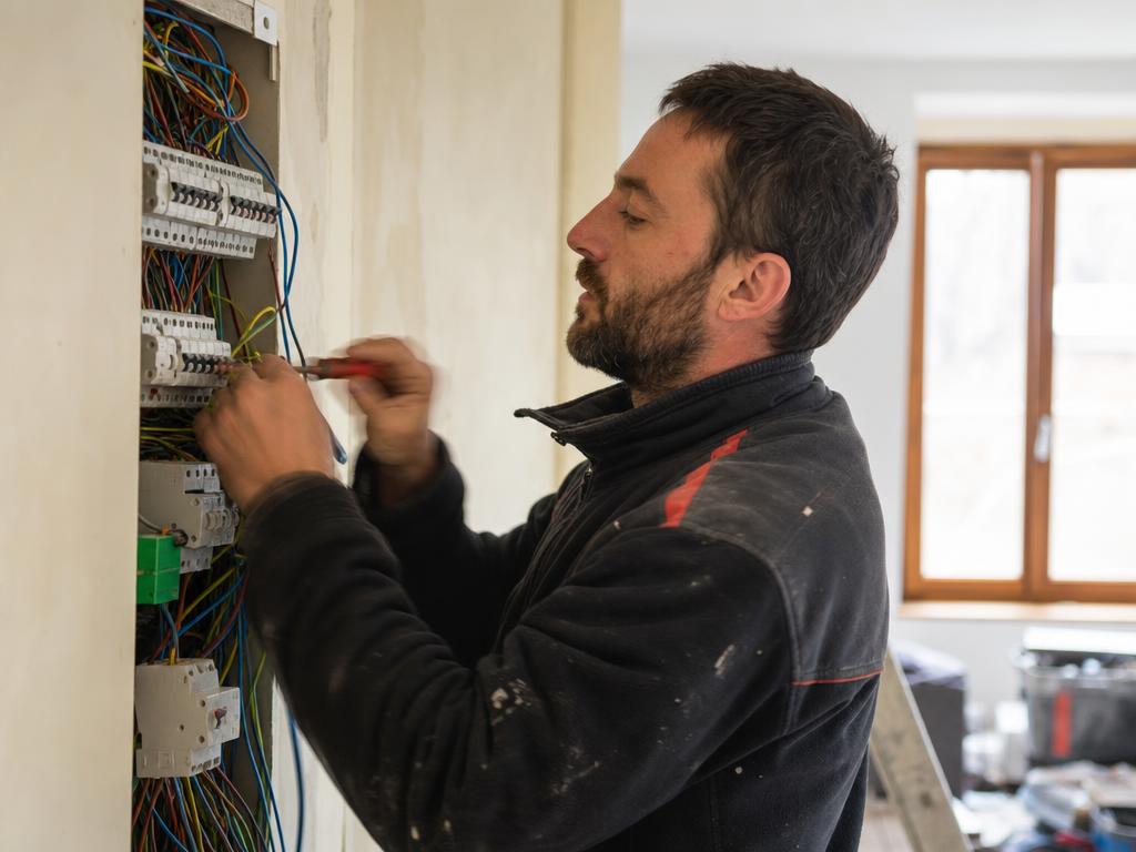 Artisan électricien SERFARA installant un tableau électrique à Dijon